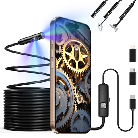 Endoscopio per Smartphone, Telecamera Endoscopica Doppia Lente 1920P HD, IP67 Sonda Impermeabile, Endoscopio con 8 LED, Telecamera Ispezione Tubi con Cavo Semirigido 5 m, Compatibile con iOS e Android