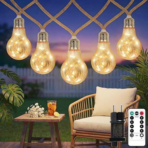Guirlande Lumineuse LED Extérieur, 7M 20LED Vintage Guirnaldas Luces avec Corde de Chanvre, Ampoules LED 8 Modes Timer Extérieur et Intérieur Déco pour jardins Fête Balcon Chambre(Blanco Cálido)