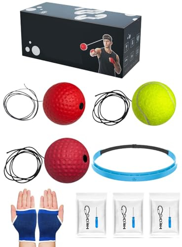 Box Bollen - Set di fasce per bambini, set di palline per riflessi da boxe, regolabile, in silicone, per una migliore coordinazione occhio-mano, per principianti, adulti e bambini