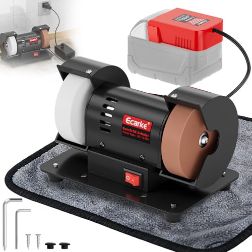 Ecarke 3 Mini Bench Grinder Compatible with Milwaukee 18V, Bench Grinder 2000-10000 RPM Variable Speed with AC Adapter, Dual Grinding Wheels for Sharpen Knives, Drills, Rust Removal, No Battery