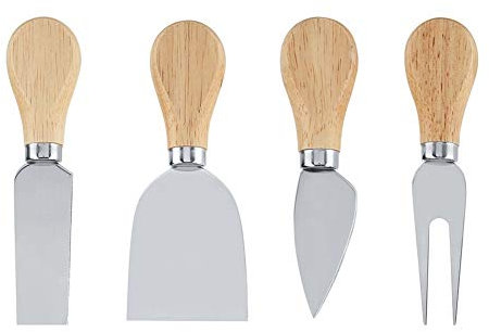 Fdit 4 PCS/Set Couteaux À Fromage En Acier Inoxydable Ensemble Manche En Bois Couteau De Coupe De Fromage Slicer Fromage Cutter Set
