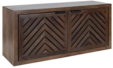 Kate and Laurel Mezzeta Decorative Coastal 2-Door Wall Cabinet, 30 x 10 x 14, Natural Wood, Decorative Modern Storage Cabinet with Doors
