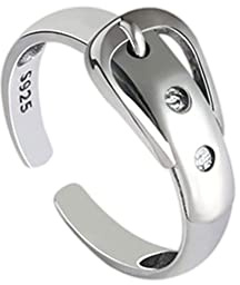 Gcroet Anillo de pulgar de plata vintage ajustable, anillos ajustables de las mujeres con hebilla de cinturón anillos abiertos de joyería de aleación de vendimia anillos de nudillos de