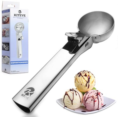 KITEVE Porzionatore per gelato in acciaio inox, 18 x 4 x 3,5 cm, manico ergonomico per la casa e i professionisti, cucchiaio per gelato, gelato scoop,