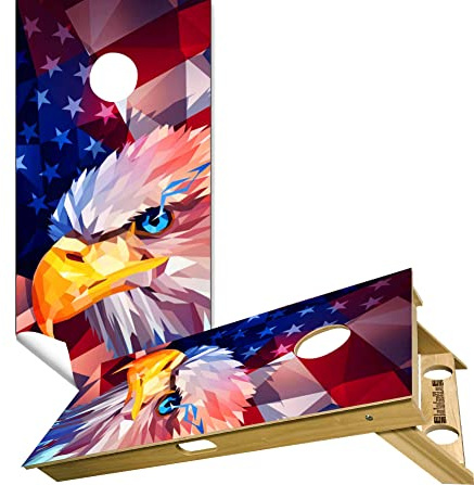 Beerpongtoss Cornhole Board Wraps, Cornhole Decals and Wraps for Boards (Set of 2), Cornhole Skins for Boards, Cornhole Board Covers (Eagle Art Flag)