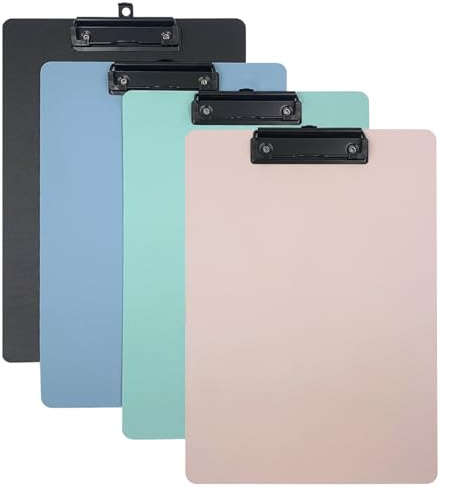 8.5x11 Plastic Clipboards 4-Pack with Hanging Hook – Slim Durable ClipBoard in Assorted Colors,Standard Letter/A4 Size for Nurses,Teachers,Students or Kids,Clip Boards for Office,Classroom