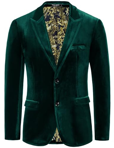 PJ Paul Jones Herren-Blazer aus Samt, 2 Knöpfe, Sakko, einfarbig, schmale Passform, Anzugjacke für Abendessen, Abschlussball, Hochzeit, Dunkelgrün, L