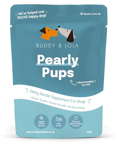 Buddy & Lola Pearly Pups Plaque Off Dog Teeth Cleaning Products & Dog Breath Freshener - Daily Plaque Remover Without A Dog Toothbrush Or Dog Toothpaste - Dental Dog Breath Freshener (120g)
