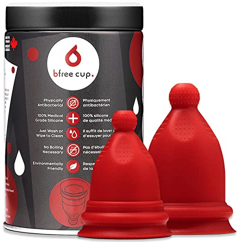 Bfree Menstrual Cup 2-Pack - Reusable Period Cup Leak-Free Eco-Friendly Tampon/Pad Alternative Feminine Hygiene Product for Teens, Women - Includes Size 1 + Size 2 Cups