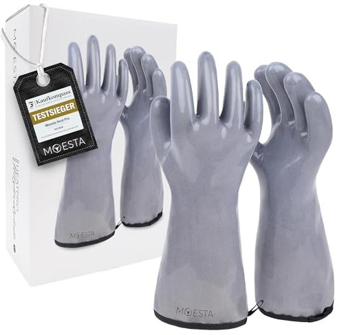 MOESTA-BBQ 19831 HeatPro Hitzehandschuhe - Ofen-Grillhandschuh aus Silikon - bis 350° Celsius hitzebeständig, waschbar - L 9 grau