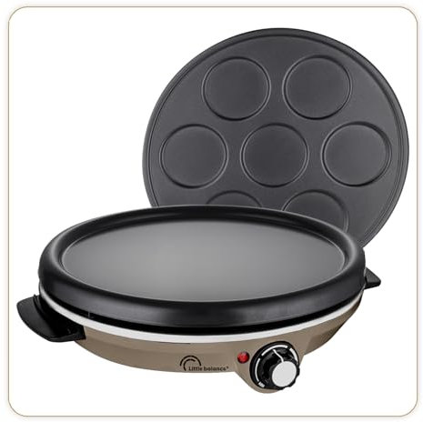 LITTLE BALANCE 8694 Crépière Duo 1000 Muscade, Crépière électrique 2 en 1 : Crêpes et Pancakes, 2 Plaques amovibles, anti-adhésives, Thermostat réglable, 1000 W, Muscade