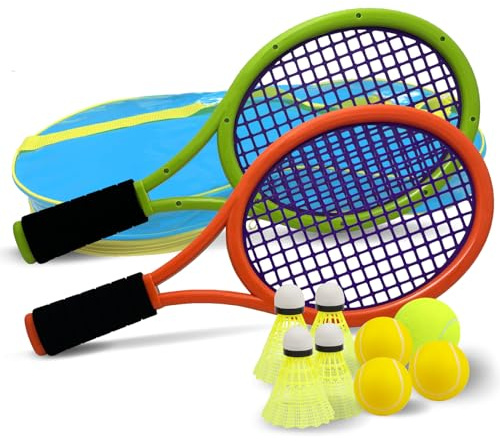 Tennis Racket Set for Children,17 Inch Racquet with 3 Soft Balls,1 Tennis Ball and 4 Badminton Balls for Toddler Indoor/Outdoor Sports