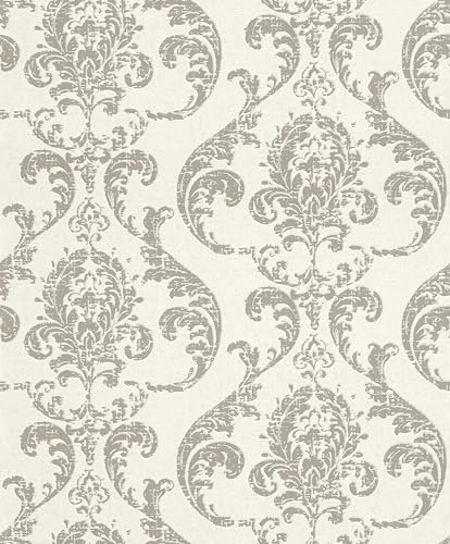 Rasch Tapeter 315622 – fleecetapet med ornament i vitt och grått från kollektionen Color your life – 10,05 m x 0,53 m (L x B):