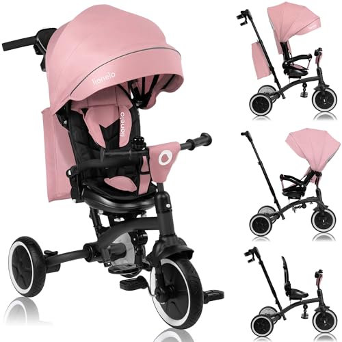 LIONELO Tris Plus Tricycle Multifonctionnel de 9 Mois à 5 Ans jusqu'à 25 kg, Poussette bébé, Grandes Roues en PU Siège Pivotant Dossier Réglable à360° Réglage Dossier sans Outils