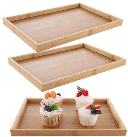LDXDRU Wooden Tray Set of 3, 33x22x2cm Rectangular Bamboo Serving Trays