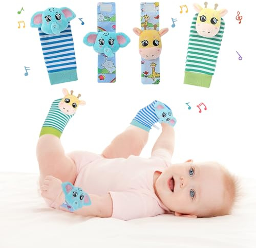 Baby Rattle Socks, Soft Safe Baby Toys for 0-6 Months, Velcro Secure Rattle Socks, Sensory Development with Bell, Cute Colorful Newborn Gift Baby Toys 0-3 3-6 6-9 9-12 Months