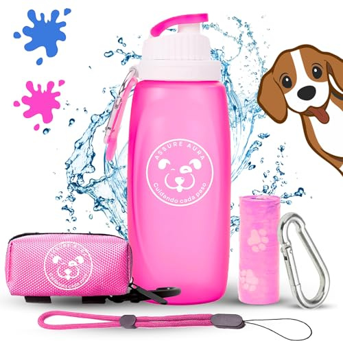 Assure Aura Pack Bottiglia Lava Pipì Cane 320ml con Moschettone, Corda e Borse Igieniche - Borraccia Portatile per Cani - Dispenser Acqua e Pulizia Urina durante Passeggiate e Viaggi (Viola, 320ml)