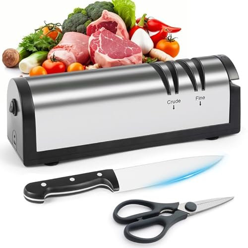 SOARFLY Affilacoltelli Elettrico in Acciaio Inox, Affilacoltelli Professionale di Alta Precisione, Veloce ed Efficiente, Affilacoltelli Multifunzionale per Coltelli da Cucina