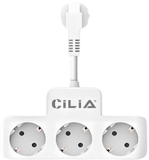 CILIA Steckdosenleiste mit 3 EU-Steckdosen, ultradünnes Kabel, 5 cm, 10 A/16 A, 230 V, Kindersicherung, Weiß/Schwarz – für Büro und Zuhause (weiß)