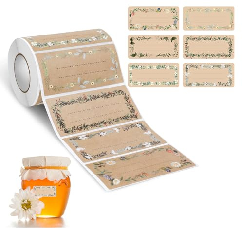 AiQInu Etiquettes Autocollantes Bocaux,500 Pièces Étiquettes à Confiture en Papier Kraft, Etiquettes Adhésives Étiquettes Confitures, pour Pots à éPices, Bouteilles,Sacs cadeaux, Enveloppes