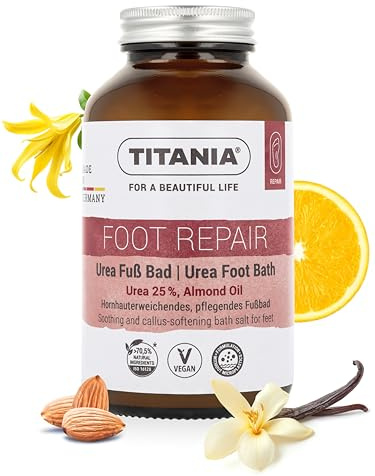TITANIA Urea fotbadsalt med 25 % urea för torra fötter 270 g | Intensivt närande fotbad med 25% urea & mandelolja för torr hud och förhårdnader, tillverkad i Tyskland