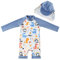 UMELOK Traje de Baño Unisex Bebé: UPF50+ Capucha + Mangas Largas - Ideal para Piscina y Playa, Secado Rápido en Segundos 86/92 Dinosaurio Azul