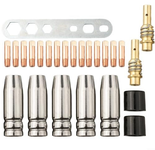 Alanmoship 20Pcs MIG Welding Torch Accessories Kit M6 0.8mm Tips Gas Nozzles Insulators Spring Holders With Wrench For MB15 AK15 Welding Machine