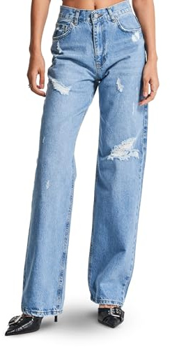 IT'S BASIC Straight Wide Leg Jeans for Women High Waisted, Relaxed Fit Trendy Womens Jeans Loose Denim Pants, Stonewashed