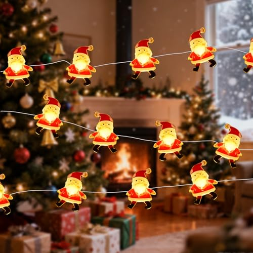 Wafuesh Guirlande Lumineuse de Noël 2M avec 20 LEDs, Alimentée par Piles, Guirlande Lumineuse en Forme de Père Noël, Éclairage Festif Blanc Chaud pour Fêtes et Célébrations, pere noel lumineux