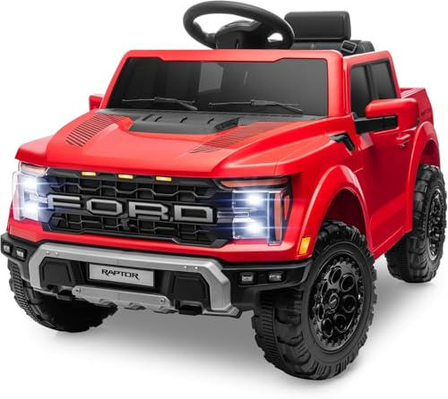Ford F150 Raptor 12V Auto Elettrica per Bambini con Telecomando – Pick-Up Fuoristrada con Luci LED, Bluetooth e Ammortizzatori – Carico Max 30 kg (Rosso)