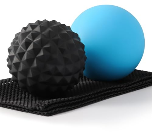 JIEJUNJIE Massage Balls, 2 Pack Firm Silicone Massage Ball Set (Smooth & Textured, 3.54 & 3.22), Deep Tissue Trigger Point & Myofascial Release for Back, Neck, Shoulder & Foot