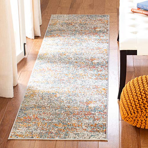 Safavieh Alfombra Contemporáneas para Sala de Estar, Comedor, Dormitorio - Madison Collection, Pelo Corto, Gris y Naranja, 61 X 244 cm