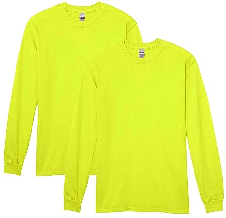 Gildan Men's Heavy Cotton Long Sleeve T-Shirt, Style G5400, 2-Pack, Safety Green, X-Large