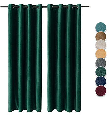 SWECOMZE 1er Set Vorhang Velvet Samt,Verdunklungsvorhang Blickdicht Vorhang Gardinen Raumverdunkelung mit Ösen Thermogardine für Schlafzimmer Wohnzimmer (Dunkelgrün,137 * 160cm)