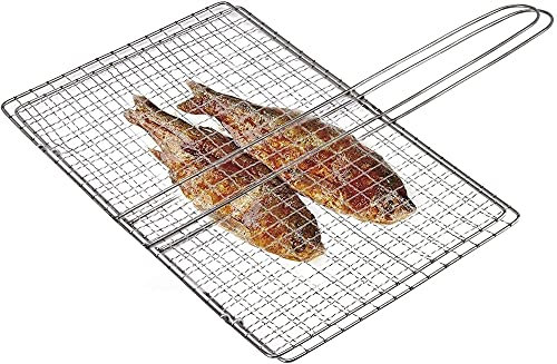 CJCSM Rôtissoire Pliable de Poisson de Panier de Gril de BBQ, Gril extérieur de paniers de Gril avec des Accessoires portatifs de Gril extérieur de poignée d'acier Inoxydable