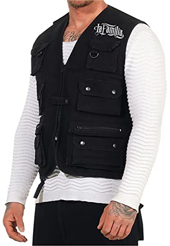 Life Is Pain Herren Männer Weste mit vielen Taschen La Familia Germany Patch Motorrad Biker