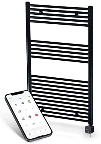 anapont elektrischer Badheizkörper - W-LAN WiFi steuerung per APP - Handtuchheizkörper - Badheizung elektrisch - Handtuchheizung - Made in Germany… - gerader Handtuchwärmer Schwarz 1175 × 600 mm