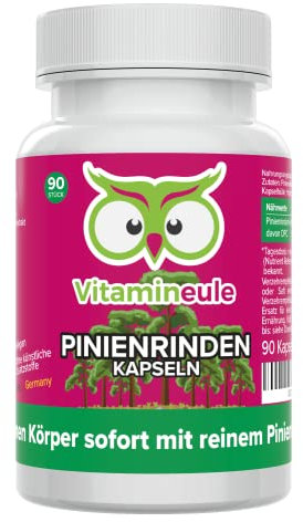 Pinienrindenextrakt Kapseln - hochdosiert 500 mg OPC (95%) - 527 mg 25:1 Extrakt (entspricht 13.175 mg Pinienrinden-Pulver) - bioaktiv & vegan - Produktion in Deutschland - ohne Zusätze - Vitamineule®