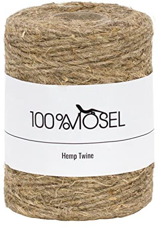 100% Mosel Hanfkordel, in Naturbraun (2 mm x 100 m), nachhaltige Schnur aus Hanf, rustikales Geschenkband für Weihnachten & Adventszeit, Verpackungsmaterial für jeden Anlass