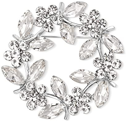 EVER FAITH Brosche österreichischen Kristall Blume Kranz Vintage Hohle Girlande Clip Pin für Damen Weiß Silber-Tone
