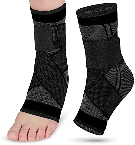 2 Stück verstellbare Knöchelbandage, Kompressionsmanschette, Fußgewölbestütze und Fußstabilisator, elastische Bandage für Plantarfasziitis, Sportbandagesocken für Männer und Frauen (L, Schwarzgrau)