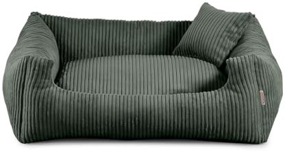 Gutekissen® Hundebett aus weichem Material, gefüllt mit Polyurethanschaumstoff, Geripptes Material, schmutzabweisend, Farb- und Größenwahl, inklusive kleines Kissen. (XXL - 110x90, Grün)