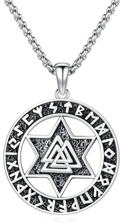 Twoowl Nordiskt vikinghalsband för kvinnor män 925 sterlingsilver Davidstjärna halsband viking hänge judenstjärna halsband för kvinnor män, Sterlingsilver, Ingen ädelsten