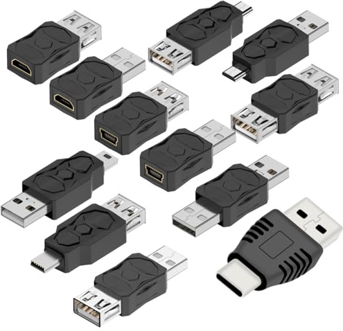 ZJKJHJY USB 2.0 Adapter Set USB/Type C/Micro/Mini Male to Female Converter Connector (12 pcs)