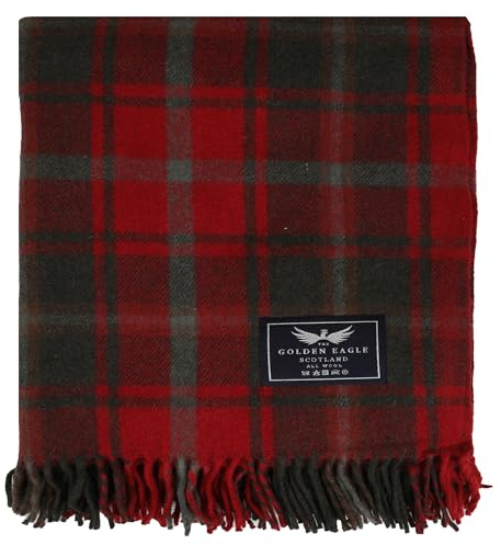 The Golden Eagle Scottish Tweed Wool Large Blanket Tartan Rug with Check Pattern for Warm Winter (Dark Maple)