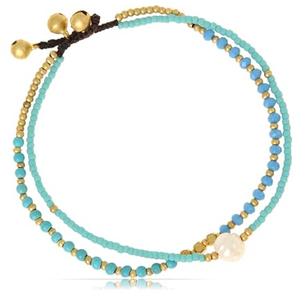 Made by Nami Surfer Anklet with Pearls for Women & Girls - Handmade Festival & Beach Accessories - Goa Hippie Anklet - Multicolored Oriental Anklet, [23-24 cm], Cotton, No Gemstone
