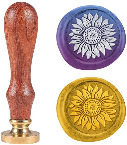 DELORIGIN Sunflower 1 Wax Seal Stamp Retro Sealing Stamps Removable Brass Head Seal Stamp with Wooden Handle Sealing Wax for Envelope Greeting Card Letter Wedding Invitations Gift Wrapping Decor
