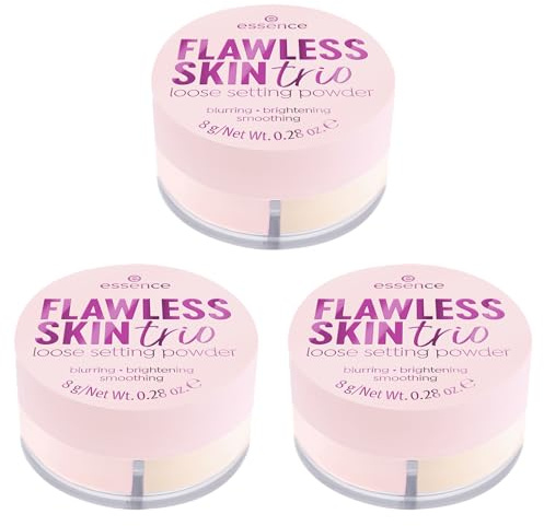 essence FLAWLESS SKIN trio lös inställning pulver, nr 10, flerfärgad, ljusande, naturlig, vegansk, oljefri, utan parabener, utan mikroplastiska partiklar, 3-pack (3 x 8 g)