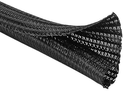 JOTO 10ft - 1/2 inch Cord Protector Wire Loom Tubing Cable Sleeve, Braided Cable Sleeve Split Sleeving Cord Management System for TV Computer Home Theater Office, Protect Pet From Chewing Cords –Black