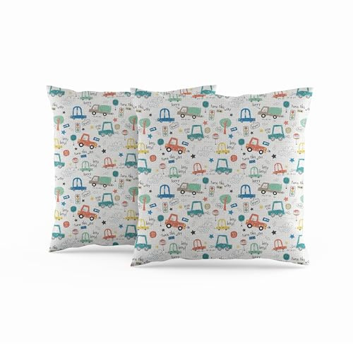 ggaimwf Cojines Infantiles Fundas Coche pequeño Vehículo Transporte Funda de Almohada de Lino para habitación Infantil Sala de Juegos Guardería Sofá Cama 40x40cm Juego de 2